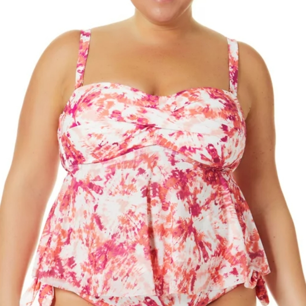 Time and Tru Women’s Plus Tie Dye Tankini Top Orange  Size 3x NWT